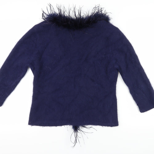 Kaliko Ostrich Feather Women's Blue Cardigan, Size 16, Angora Blend
