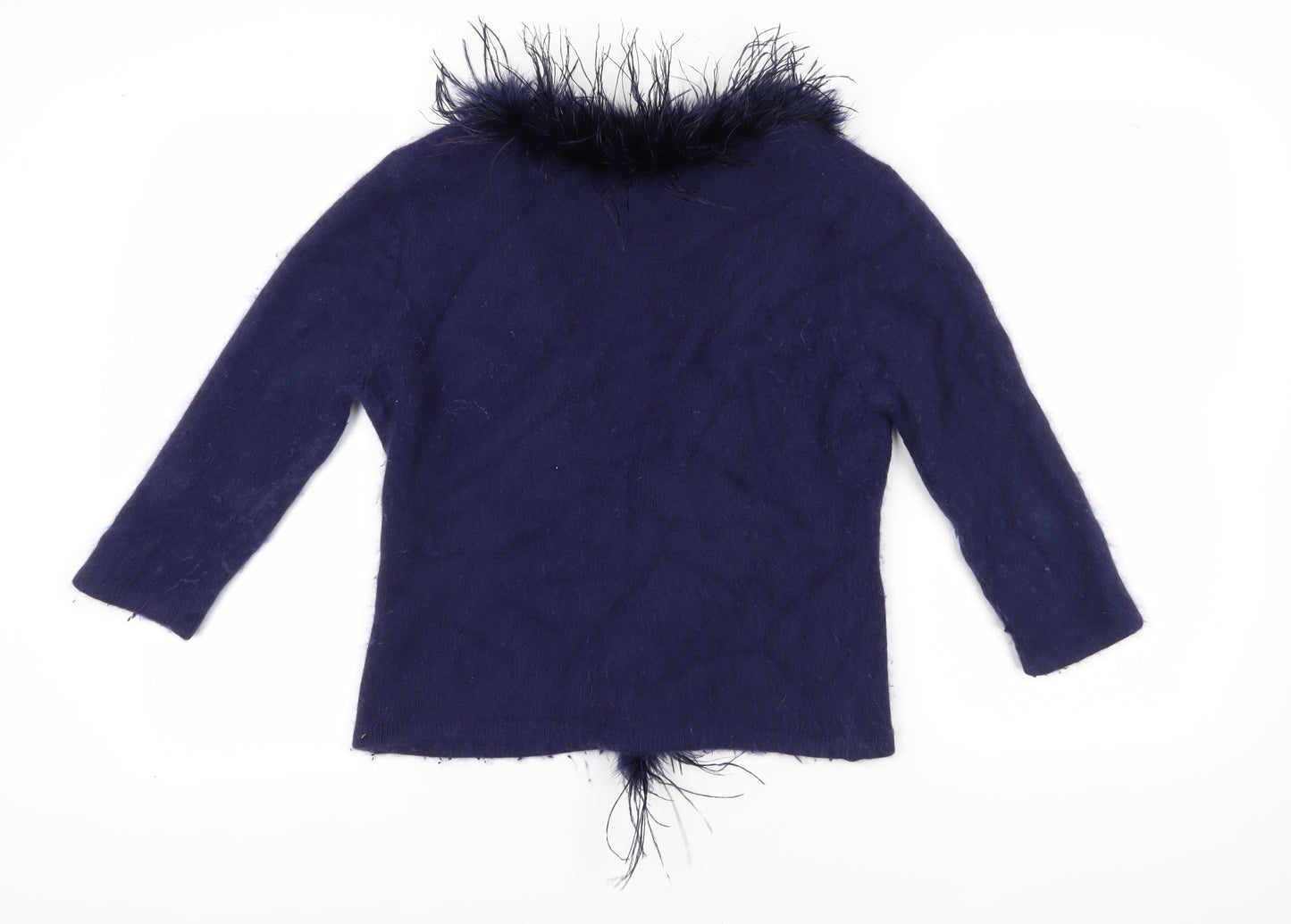 Kaliko Ostrich Feather Women's Blue Cardigan, Size 16, Angora Blend