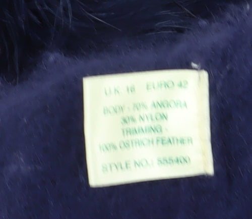 Kaliko Ostrich Feather Women's Blue Cardigan, Size 16, Angora Blend