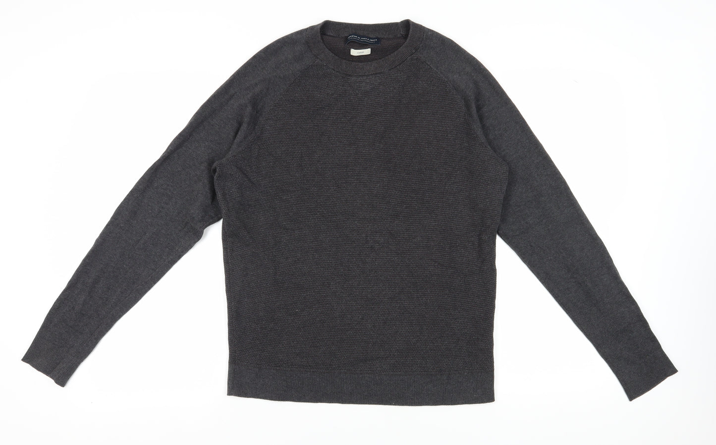 Jack & Jones Men Grey Cotton Pullover Jumper L