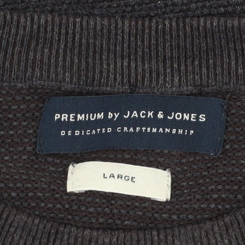 Jack & Jones Men Grey Cotton Pullover Jumper L