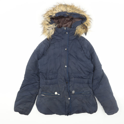 Pepe Jeans Women's Blue S Puffer Jacket with Faux Fur Hood