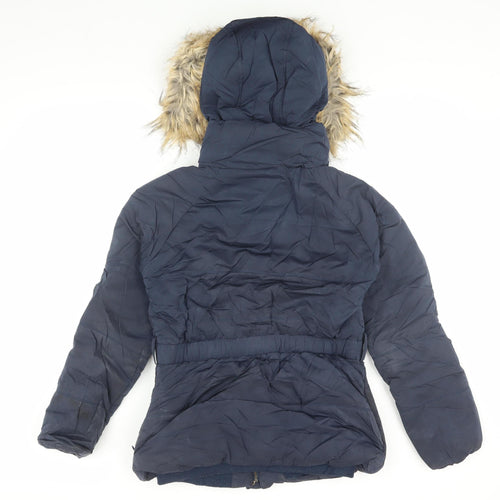 Pepe Jeans Women's Blue S Puffer Jacket with Faux Fur Hood