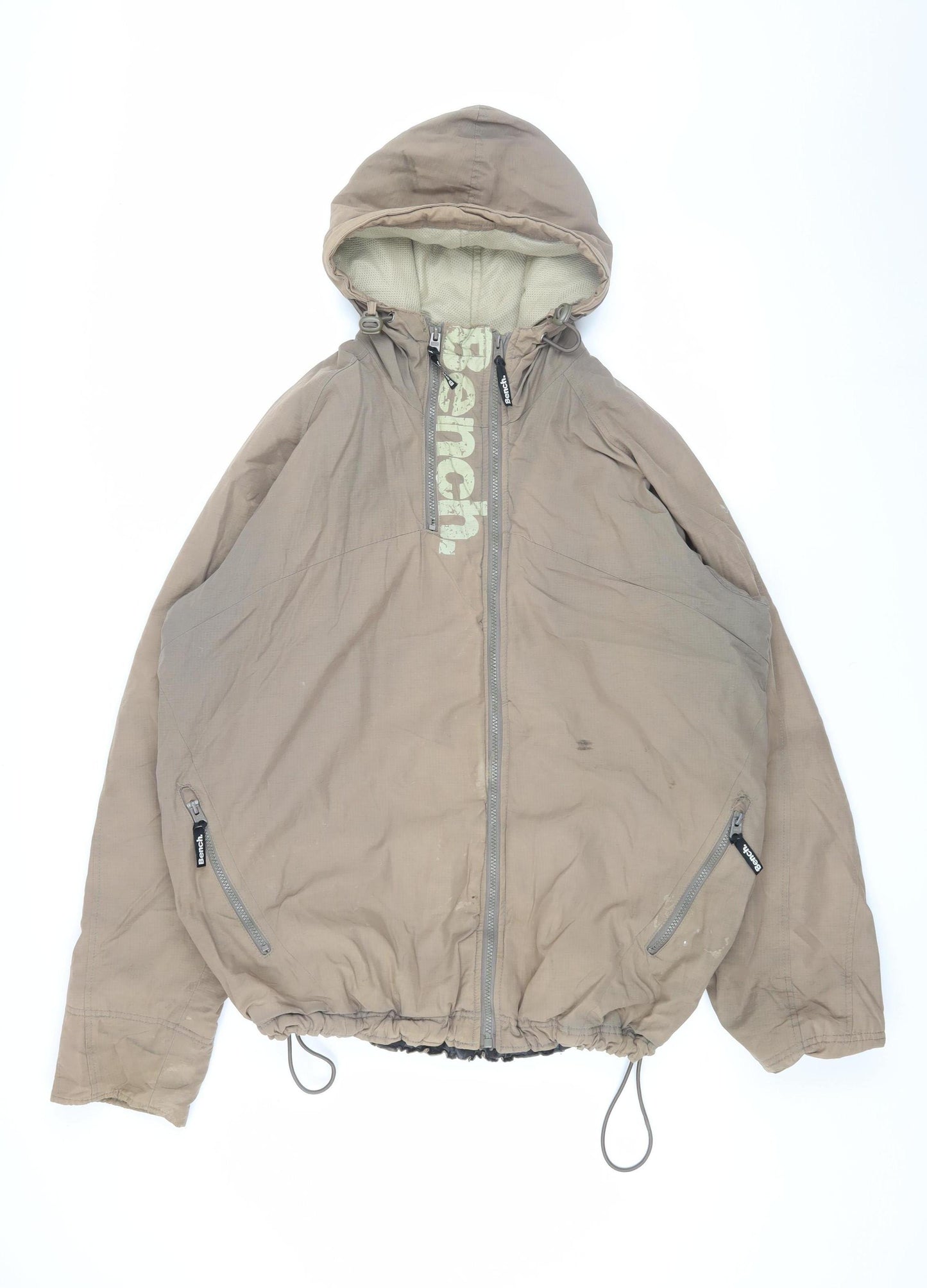 Bench Men's Beige Hooded Windbreaker Jacket - Size L