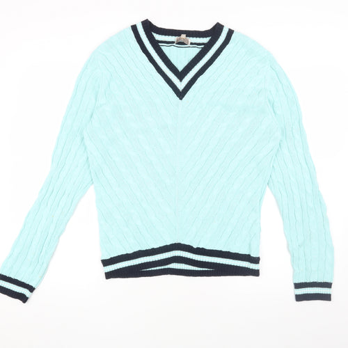 CC Women's Blue Cable-Knit V-Neck Jumper Size L