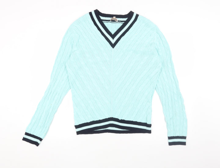 CC Women's Blue Cable-Knit V-Neck Jumper Size L