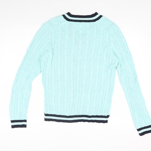 CC Women's Blue Cable-Knit V-Neck Jumper Size L