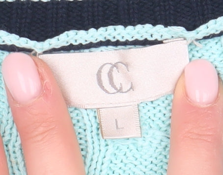 CC Women's Blue Cable-Knit V-Neck Jumper Size L