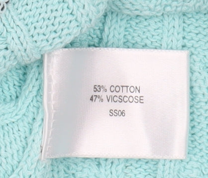 CC Women's Blue Cable-Knit V-Neck Jumper Size L