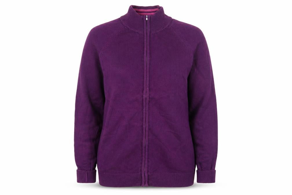 Front view of Cotton Traders Women's Purple Jacket, size L, Full Zip