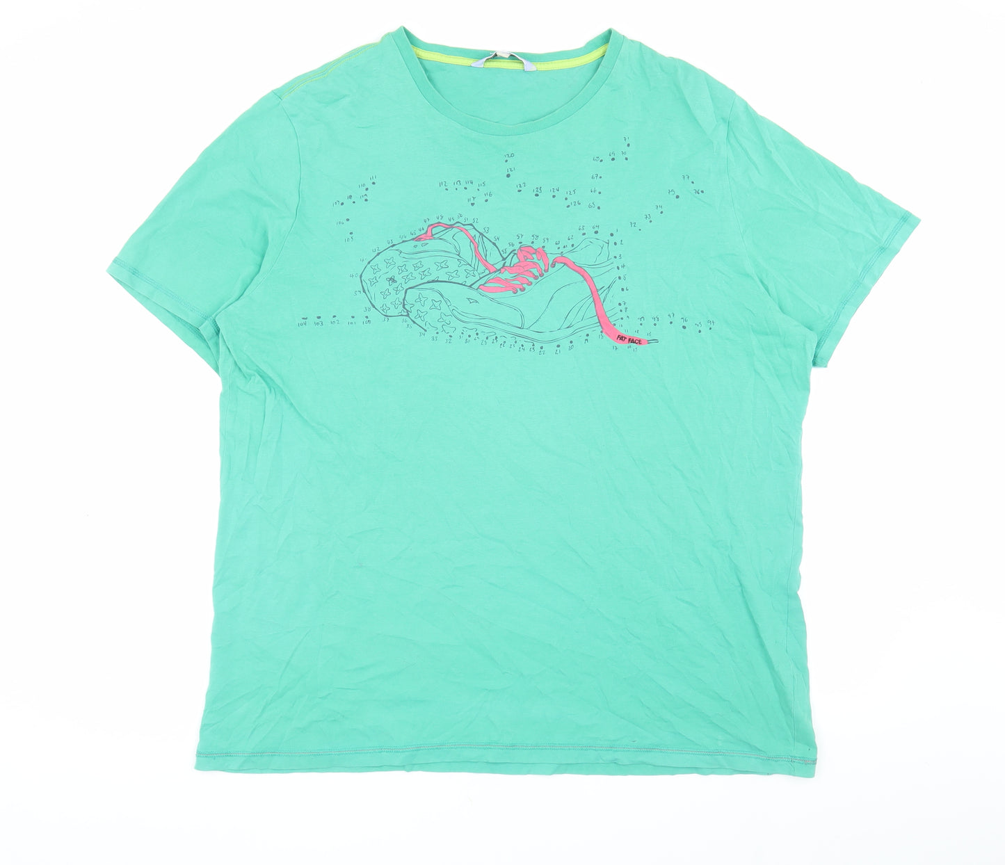 Fat Face Green Men's Cotton Sports T-Shirt, Size 2XL, Crew Neck