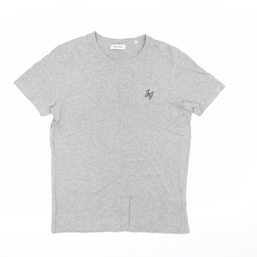 Jack & Jones Men's Grey Logo Crew Neck T-Shirt - Size S