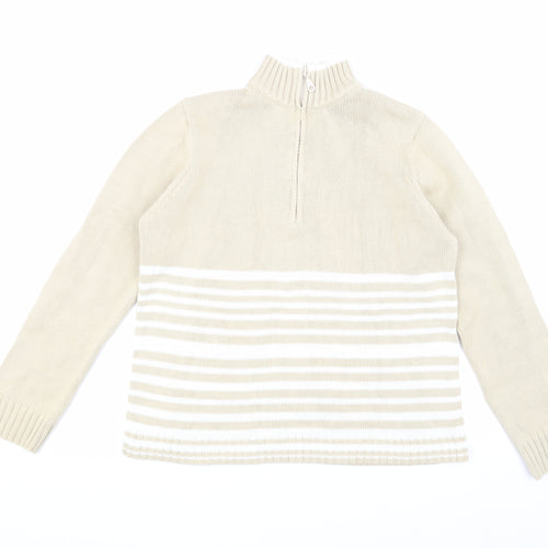 Littlewoods Beige Mock Neck Striped Jumper, Size 14, Casual Women