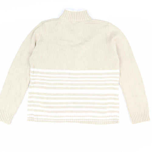 Littlewoods Beige Mock Neck Striped Jumper, Size 14, Casual Women