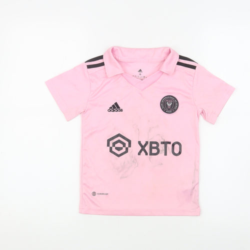 Adidas Boys Pink Football T-Shirt, Size 18, Logo Sportswear