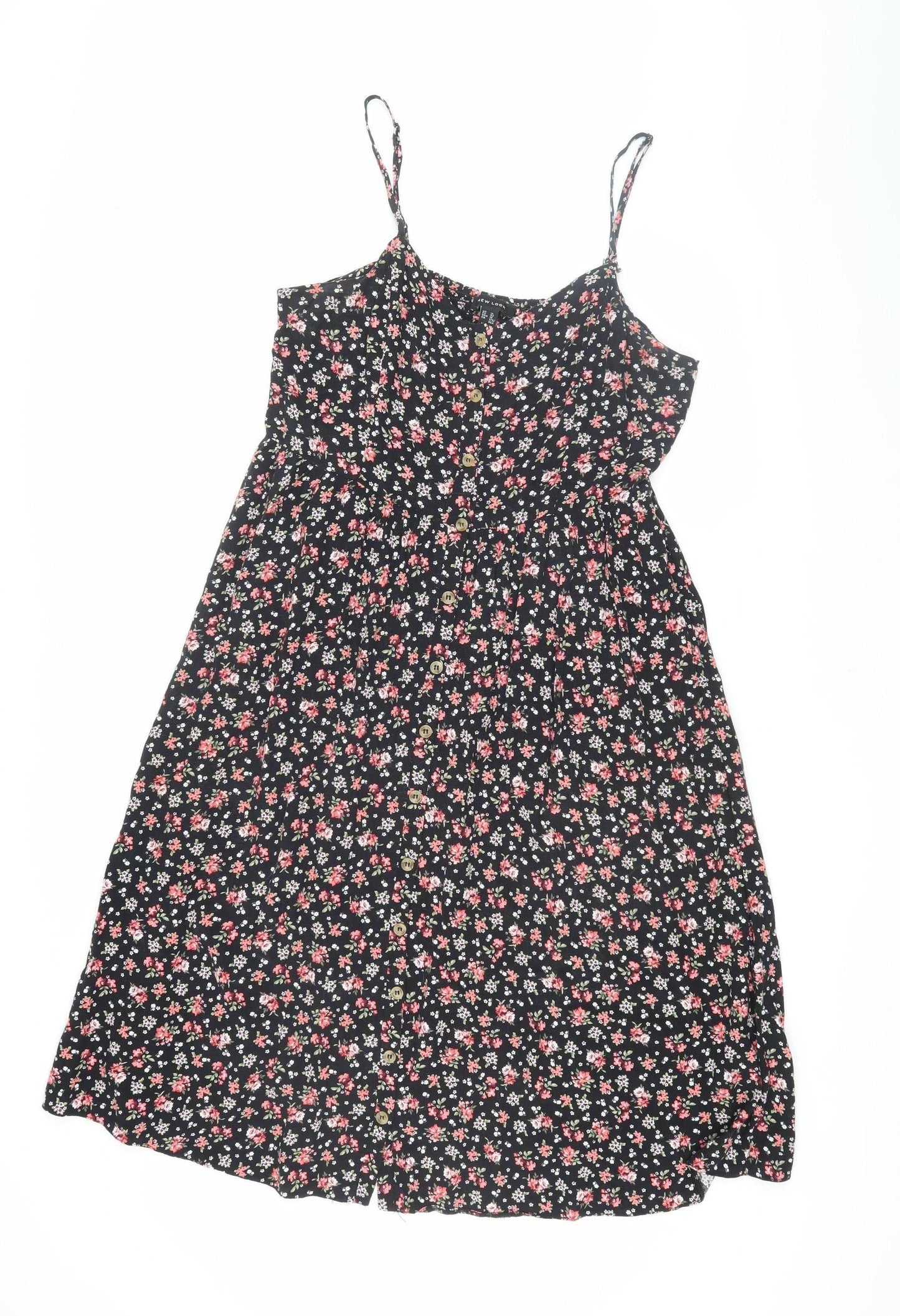 New Look Women's Black Floral Knee Length Sundress Size 14