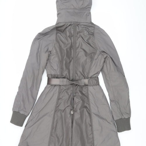 Karen Millen Grey Women's Parka Coat, Size 8, Fur Trimmed
