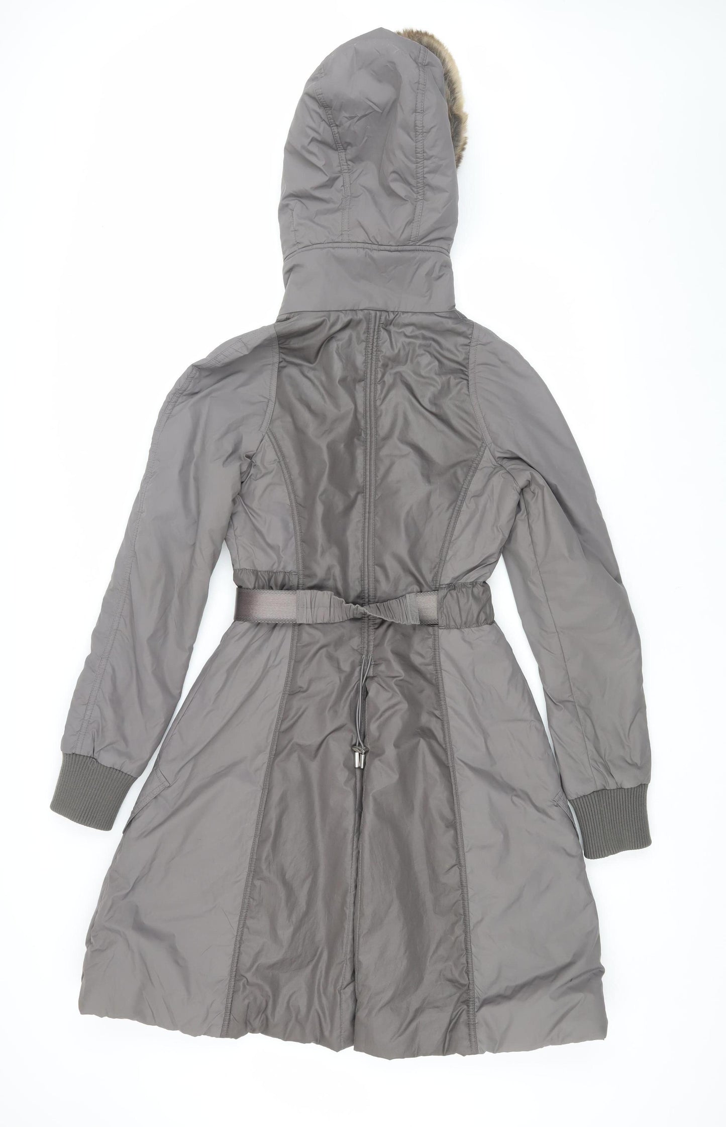 Karen Millen Grey Women's Parka Coat, Size 8, Fur Trimmed