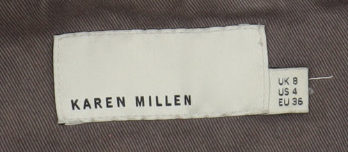 Karen Millen Grey Women's Parka Coat, Size 8, Fur Trimmed