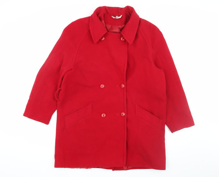 Debenhams Women's Red Wool Cashmere Pea Coat, Size 12