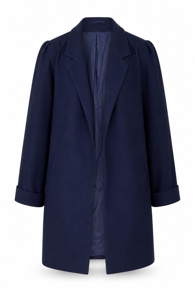 Front view of Yessica Women's Blue Long Overcoat, size 12