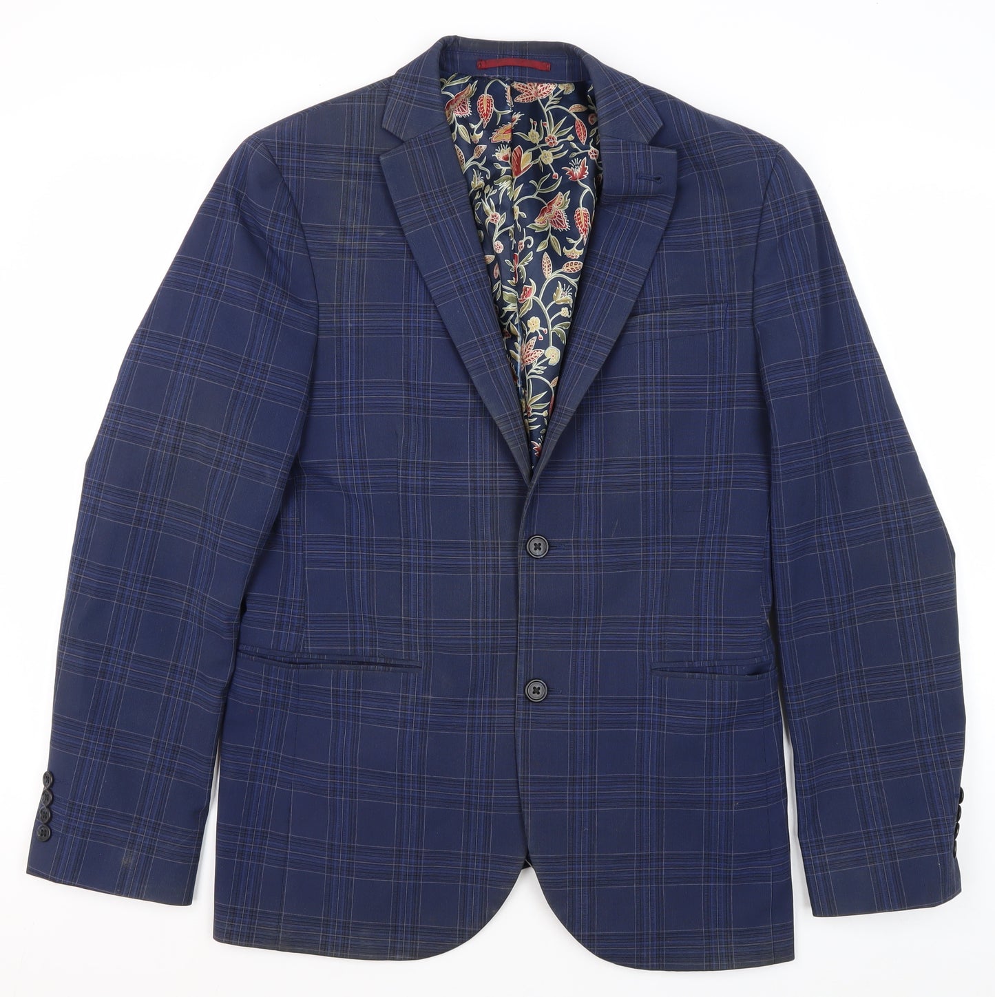 Next Men's Blue Plaid Blazer 38R Regular Fit