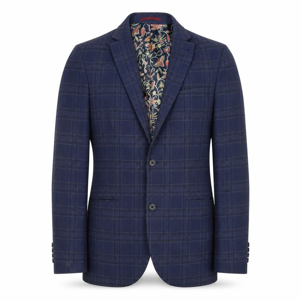 Front view of Next Men's Blue Plaid Blazer 38R Regular Fit