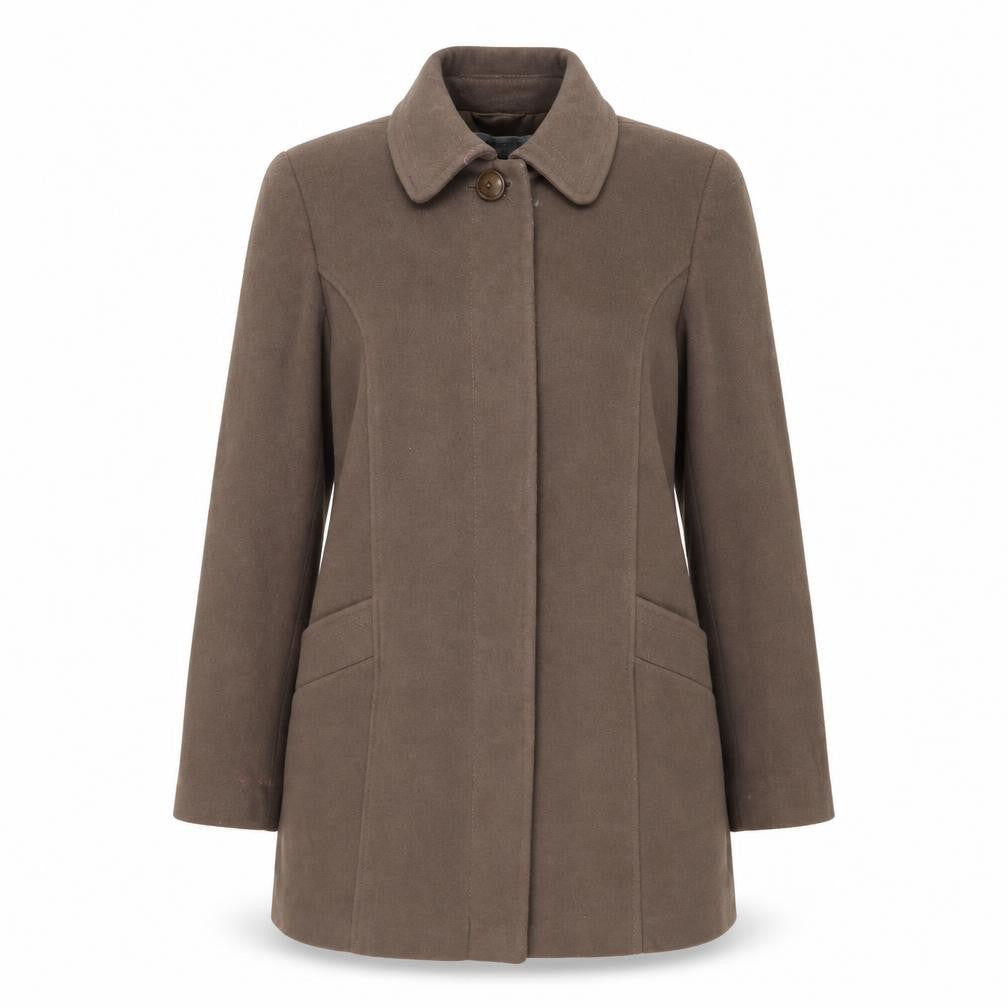 Front view of BHS Women's Brown Mid-Length Coat, size 14, - Winter Classic