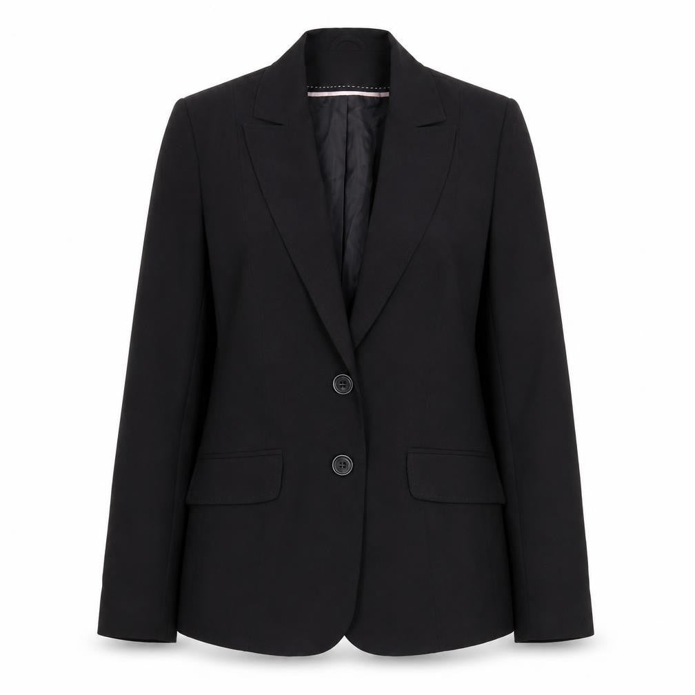 Front view of Dorothy Perkins Women's Black Blazer, size 12, Lined Two-Button