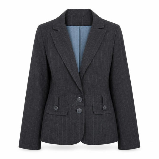 Front view of Autonomy Women's Grey Blazer, size 16, Pinstripe