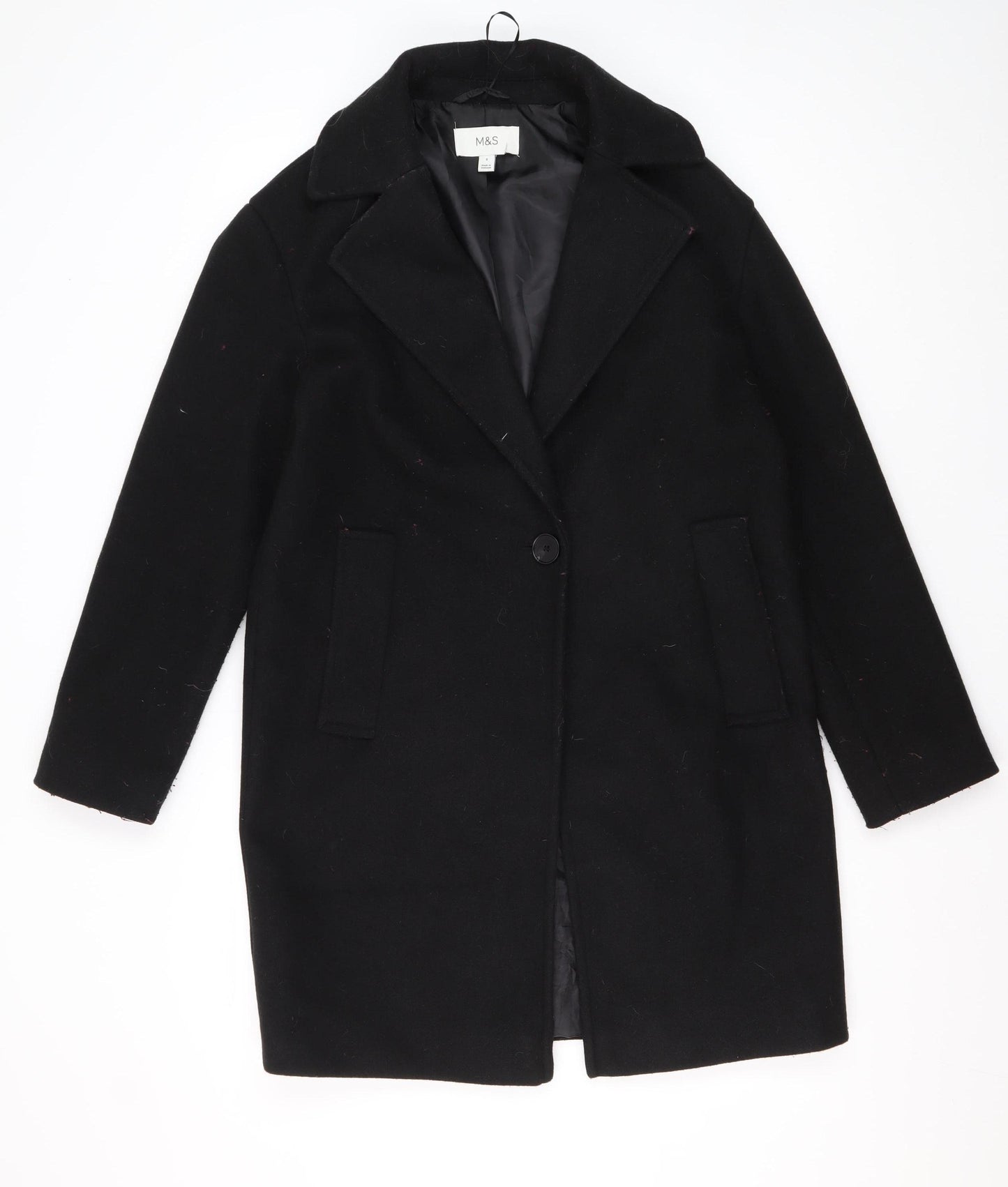 Marks and Spencer Women's Black Overcoat Size 8 - Classic Style