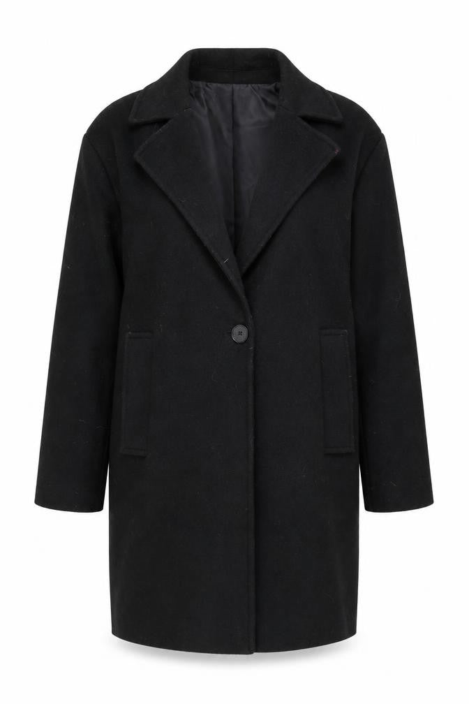 Front view of Marks & Spencer Women's Black Overcoat, size 8, - Classic Style