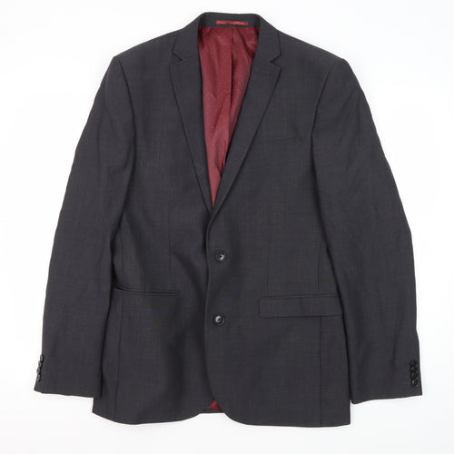 Next Men's Black Blazer 40 Regular Two-Button Wool