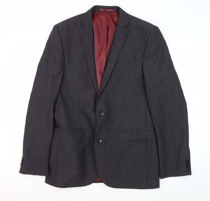 Next Men's Black Blazer 40 Regular Two-Button Wool