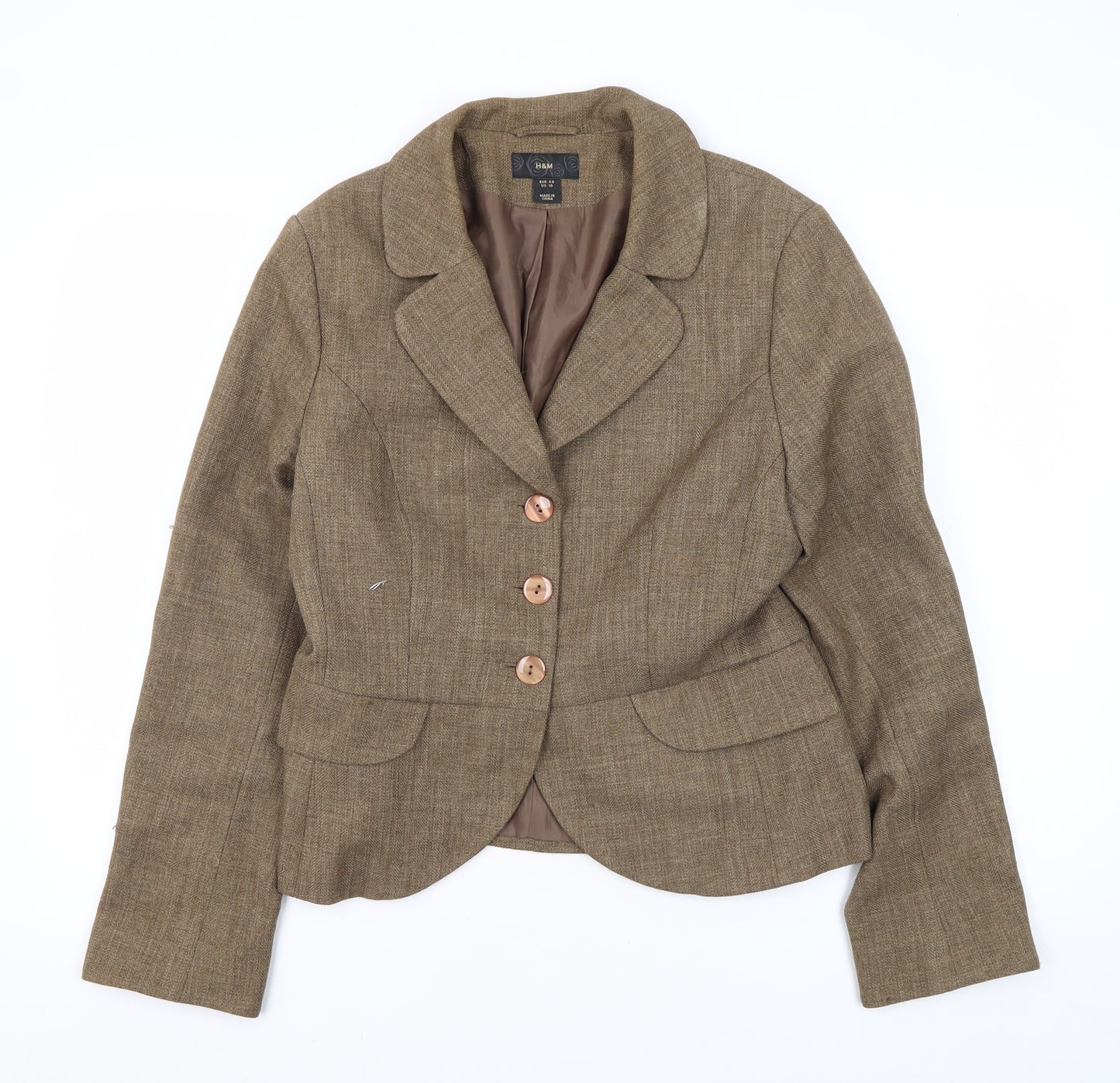 H&M Women's Brown Tweed Blazer, Size 12, Business Style