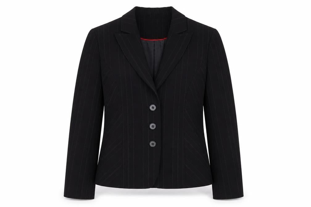 Front view of Next Women's Black Pinstripe Suit Jacket, size 14