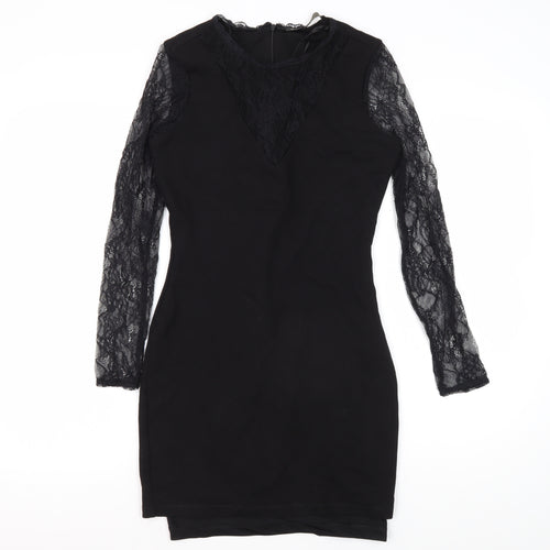 Zara Women's Black Bodycon Lace Sleeve Dress Size 8