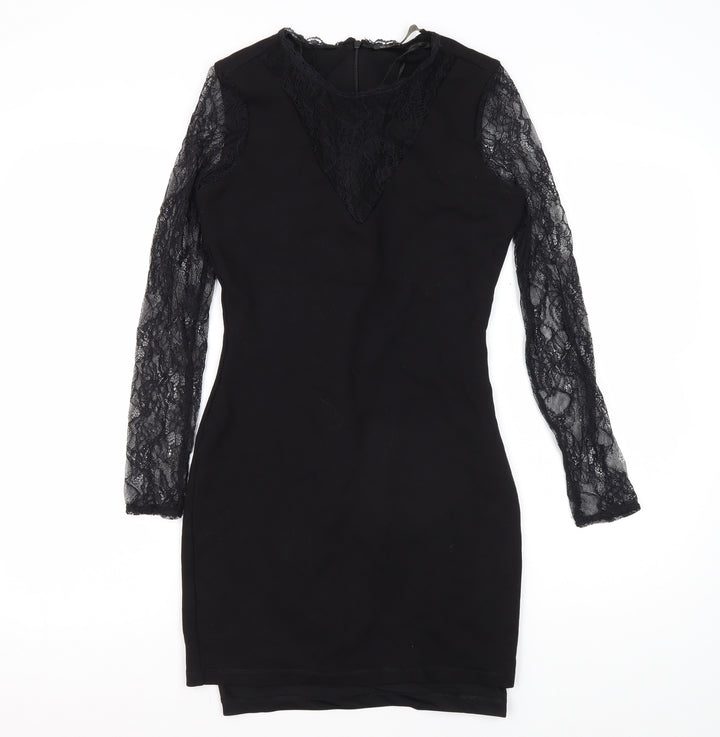 Zara Women's Black Bodycon Lace Sleeve Dress Size 8