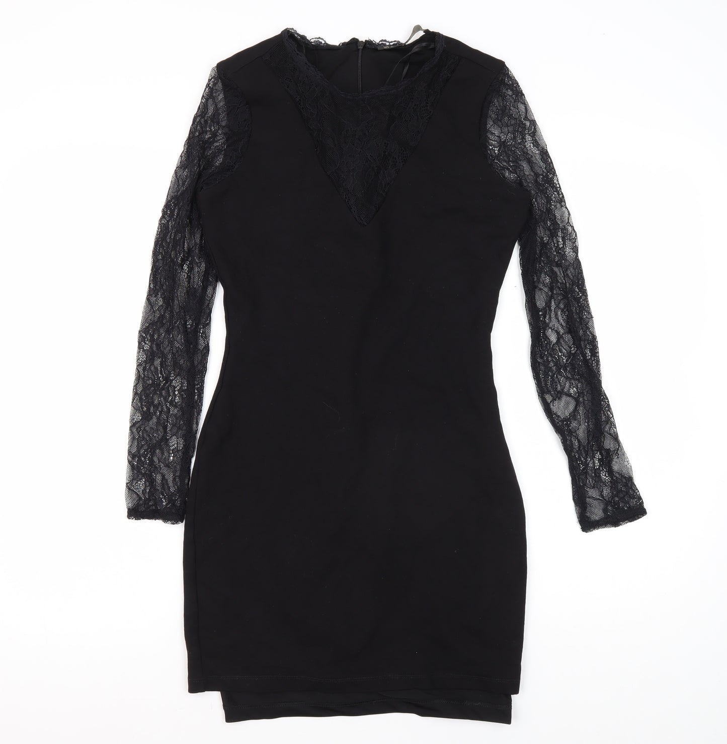 Zara Women's Black Bodycon Lace Sleeve Dress Size 8