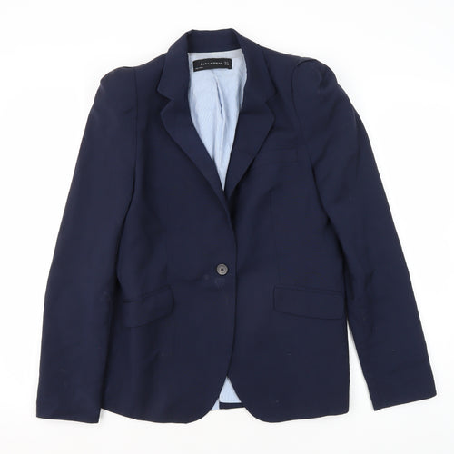 Zara Woman Blue Wool Blazer, Women's M, Classic Fit