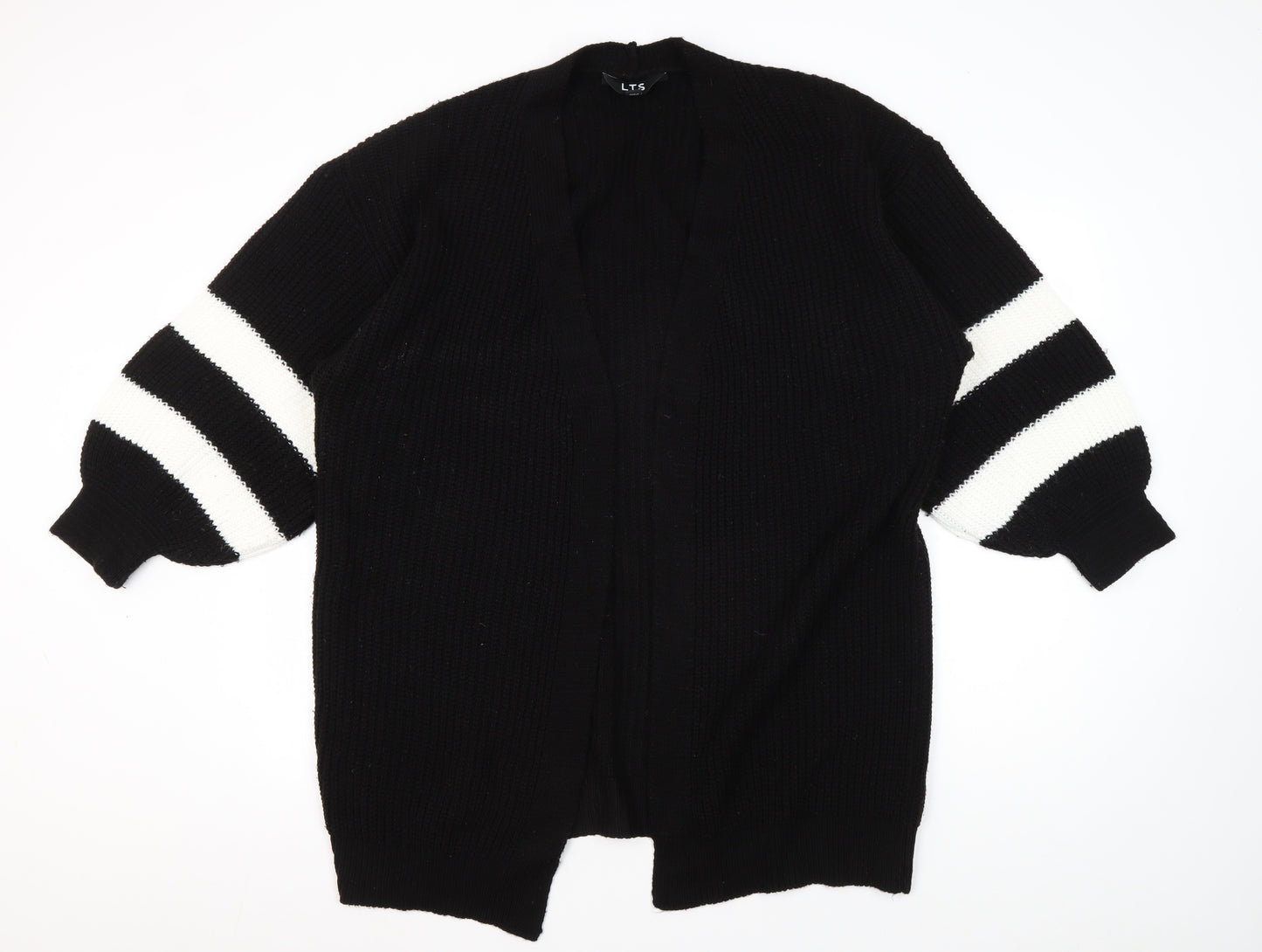 LTS Women's Black Cardigan, Size 8, Striped Balloon Sleeve