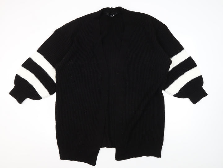 LTS Women's Black Cardigan, Size 8, Striped Balloon Sleeve
