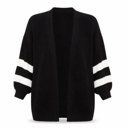 LTS Women's Black Cardigan, Size 8, Striped Balloon Sleeve