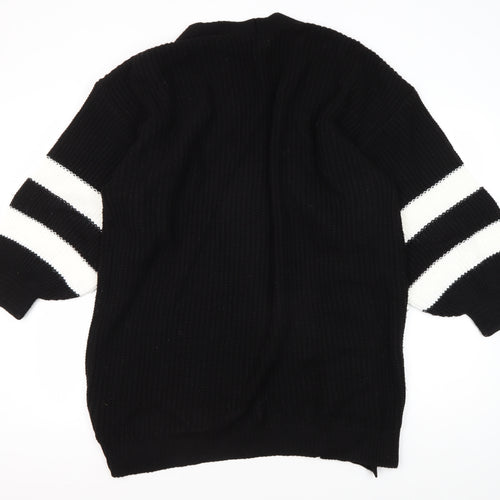 LTS Women's Black Cardigan, Size 8, Striped Balloon Sleeve