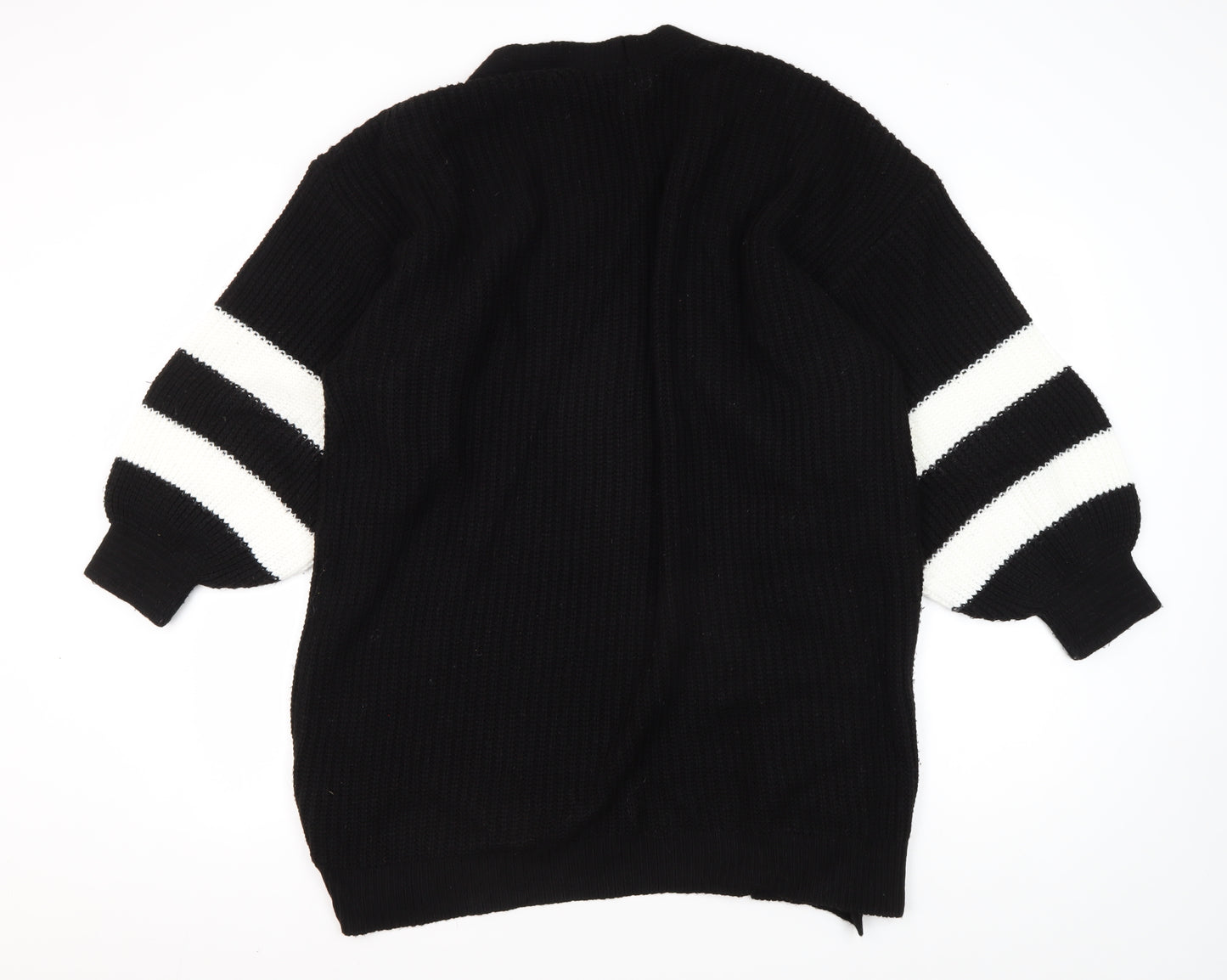 LTS Women's Black Cardigan, Size 8, Striped Balloon Sleeve