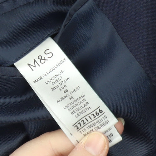 Marks and Spencer Men's Blue Blazer, Size 38, Regular Fit