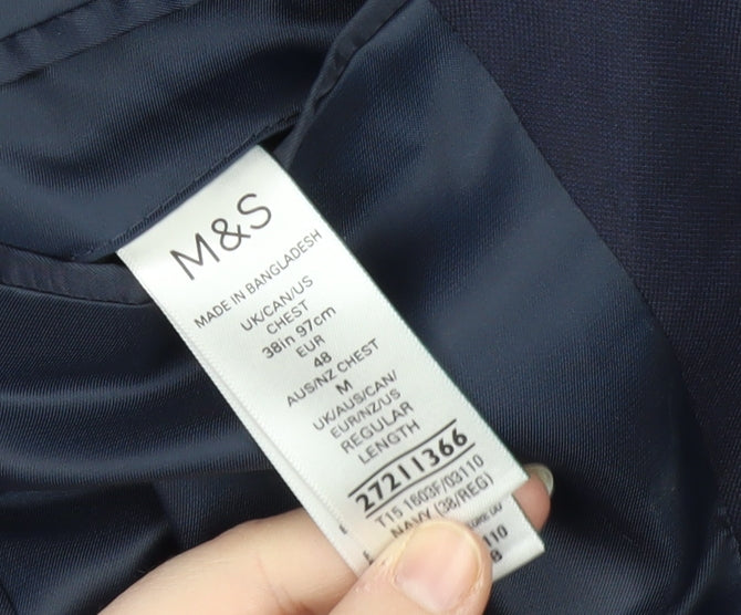 Marks and Spencer Men's Blue Blazer, Size 38, Regular Fit