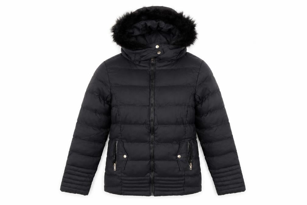 Brave Soul Women's Black Puffer Jacket Size 8 Winter Fur Trim