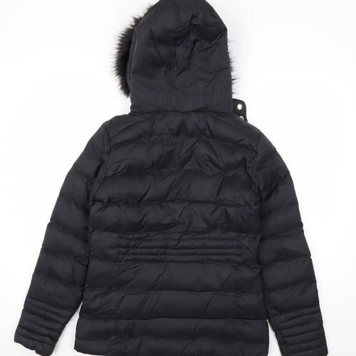 Brave Soul Women's Black Puffer Jacket Size 8 Winter Fur Trim