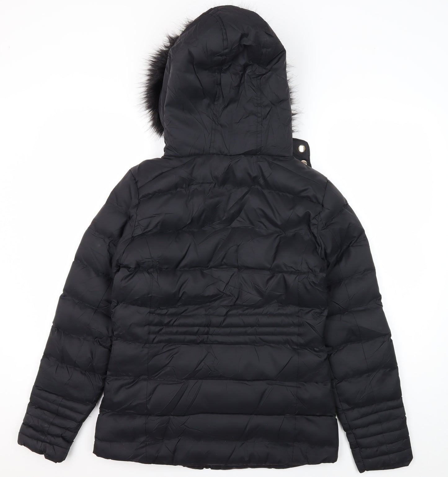 Brave Soul Women's Black Puffer Jacket Size 8 Winter Fur Trim